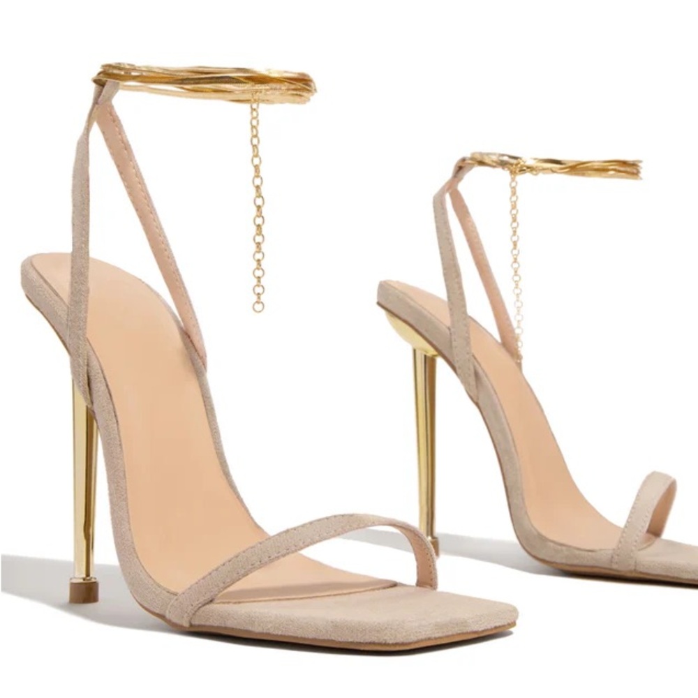 Miss Lola - Suede + Gold Strap Heel
